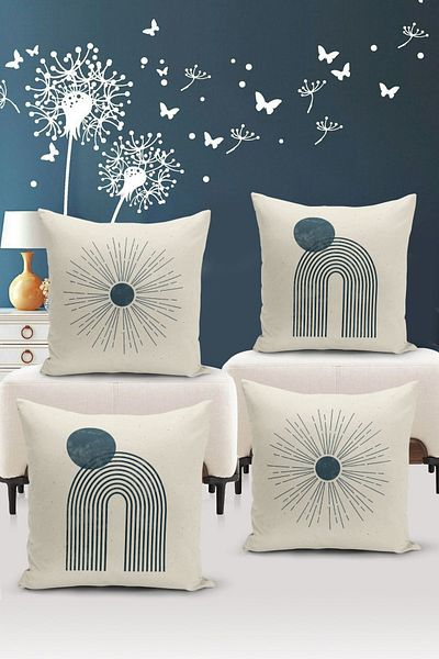 Bertille Home Minimalist Series Double Sided Digital Printed 4-Piece Throw Pillow Case Set (Minimalist Cover Set)