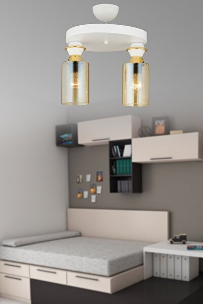 Genel Markalar Beyaz 2'li Plafonyer Boru Camlı Aşağı Bakan Lüks Avize