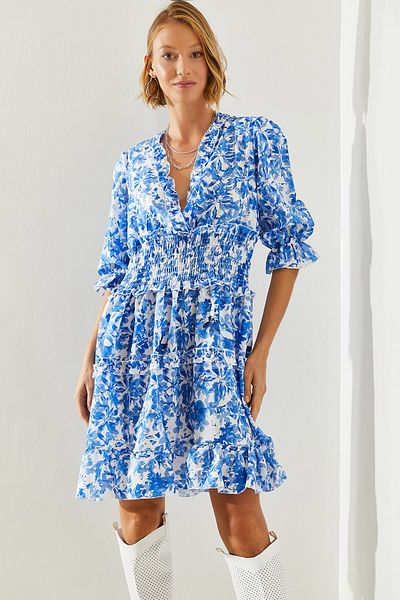 Bianco Lucci Rochie de damă cu guler și gipe cu imprimeu floral - 22211 60251489