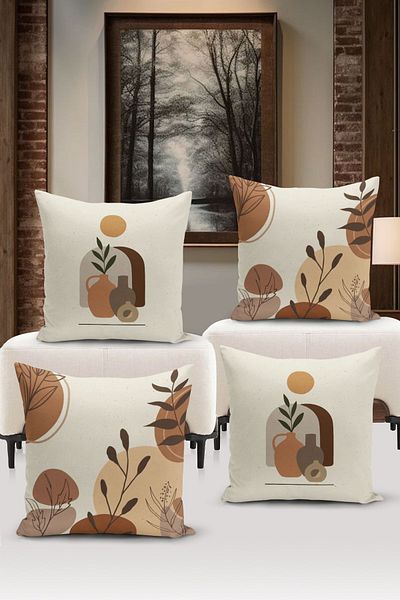 Bertille Home Minimalist Series Double Sided Digital Printed 4-Piece Throw Pillow Case Set (Minimalist Cover Set)