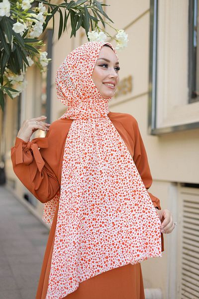 shalby Hijab Floral Wrap Şal Portocaliu