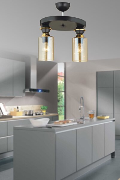 Genel Markalar Siyah 2'li Plafonyer Boru Camlı Aşağı Bakan Lüks Avize