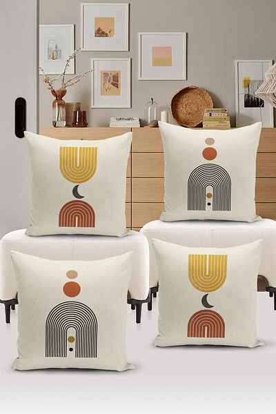 Bertille Home Μινιμαλιστική Σειρά Διπλής Όψης Ψηφιακά Εκτυπωμένη Σετ Μαξιλαροθήκης 4 τεμαχίων (Μινιμαλιστικό Σετ Κάλυμμα)