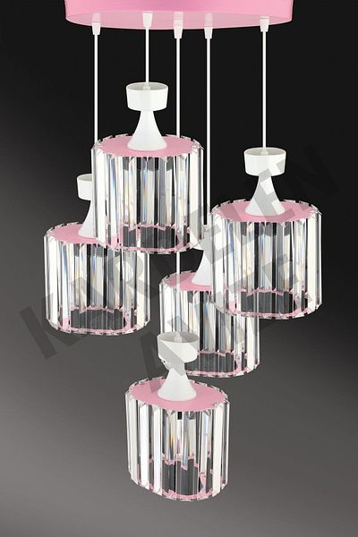 Kraliçe 5-Piece Pink Pendant Lamp Crystal Stone Luxury Chandelier Set