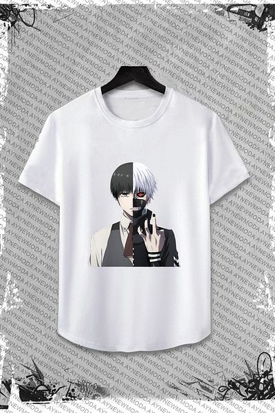 aynewmoda Tricou și pantaloni scurți Kaneki Ken cu model Tokyo Ghoul - Set supradimensionat
