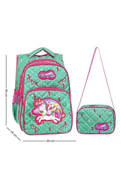 Just Polo حقيبة ظهر للابتدائية والتغذية بنمط يونيكورن باللون الأخضر النعناعي ...