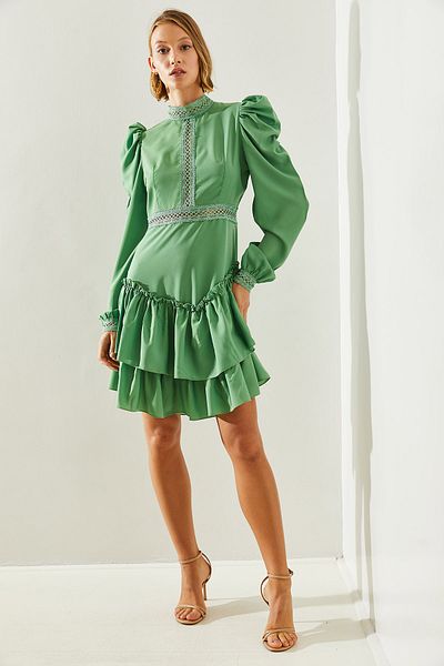 Bianco Lucci Guipure Detailed Layered RuFFle Women's Dress - 22200 60251491
