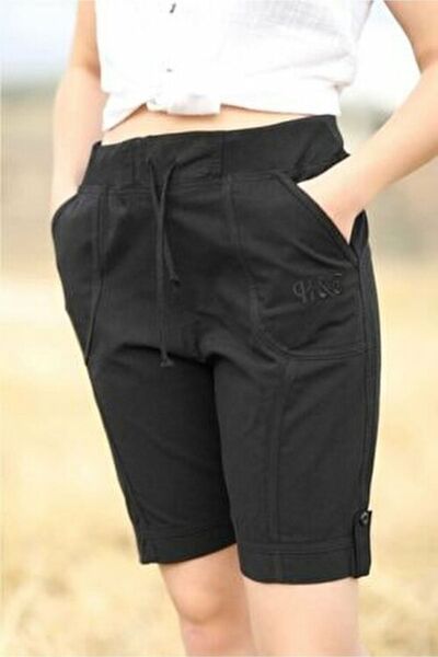 Yakamoz Tekstil Keten Kadın Siyah Pamuklu Şort