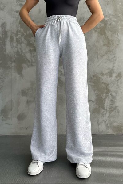 macharel jeans بنطال رياضي نسائي ذو خيطين رمادي اللون بخصر مطاطي وواسع وواسع