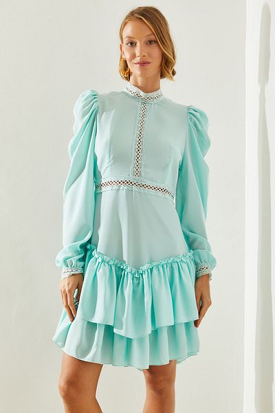 Bianco Lucci Guipure Detailed Layered RuFFle Women's Dress - 22200 60251491