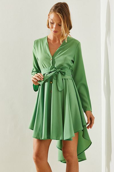 Bianco Lucci Women's V-necK Short Front - Long BacK and Belt Dress 22106 60251499