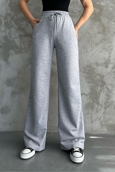 macharel jeans Γυναικείο γκρι φαρδύ παντελόνι φούτερ με δύο κλωστές ελαστική μέση