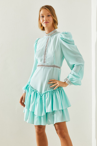 Bianco Lucci Kadın Güpür Detaylı Eteği Kat Kat Fırfırlı Elbise 22200 60251491