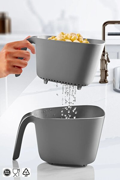 Open Home Concept مصفاة خضروات معكرونة الأرز بمقبض أنثراسايت مزدوج سعة 2.45 لتر