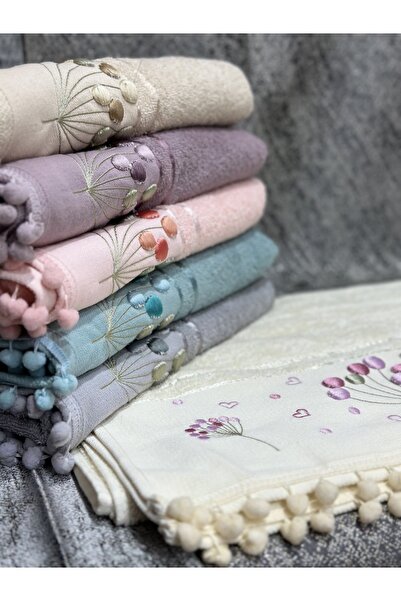 A.Z.H. Annem Orkidem - 3D вишивка з помпонами 50x90 см рушник для рук і обличчя з кучерявою текстурою, набір з 6 штук