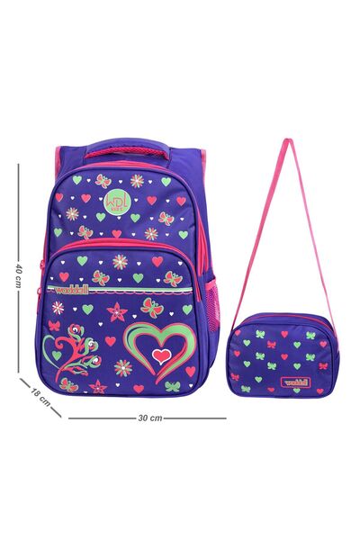 Just Polo Purple Heart Patterned Licensed Primary School Backpack and Lunchbag