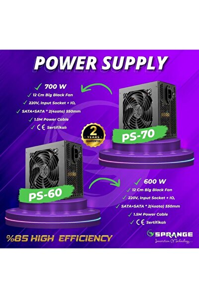 SPRANGE PS-70 700W Power Supply 4 SATA 12CM Geniş Fan Güç Kaynağı
