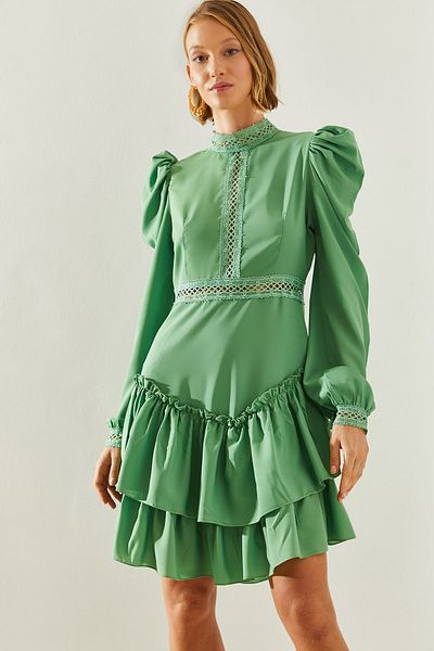 Bianco Lucci Guipure Detailed Layered RuFFle Women's Dress - 22200 60251491
