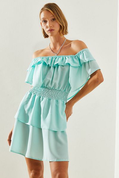 Bianco Lucci Women's Boat Neck and Elastic Waist Detailed Mini Dress - 22197 60251622