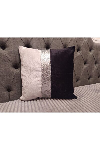 YILMAZHOME Kadife Şeritli Kırlent Kılıfı