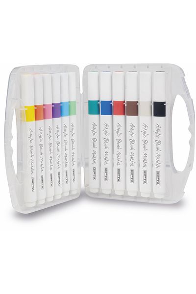 Gıpta 12 Colors Acrylic Markers - Brush Tip Plastic Box Set