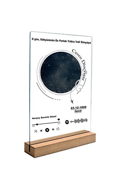 fotoremzi Spotify Barkodlu Tarih ve Konuma Özel  Yıldız Haritalı Stantlı Plak...