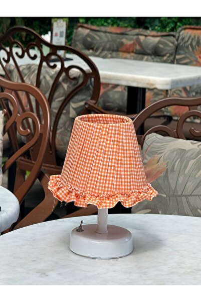 Maison Avf Turuncu Pötikare Desen Kumaş Beyaz Ayaklı Kablosuz Gece Masa Lamba...