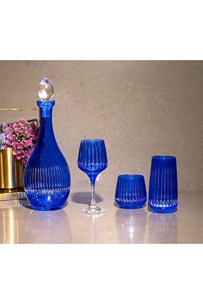 sudeka 37 Parça 12 Kişilik El Dekor Renkli Kristal Kesme Cam Su Takımı