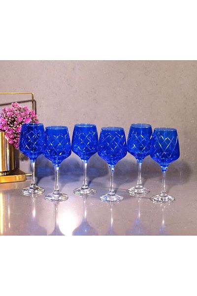 sudeka 295cc Colored Crystal Cut Glass Cup - 6 Pieces