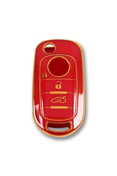 GMA KEYS Luxury Fiat Egea Switchblade 3 Button Nano Key Case Red Gold Color 1.Ci Quality