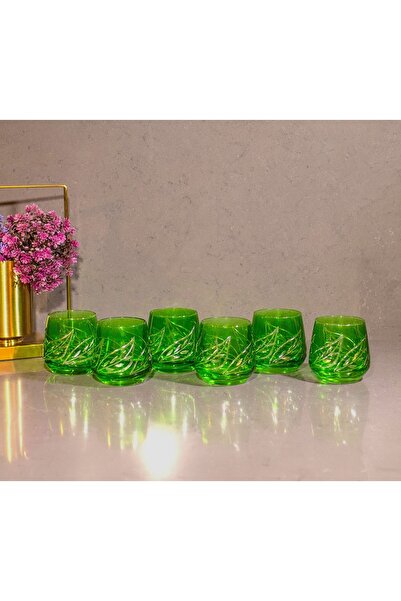 sudeka 6 Parça Yaprak El Dekor Kristal Kesme  Renkli Cam Bardak