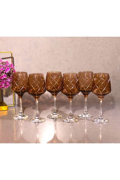sudeka 295cc Colored Crystal Cut Glass Cup - 6 Pieces