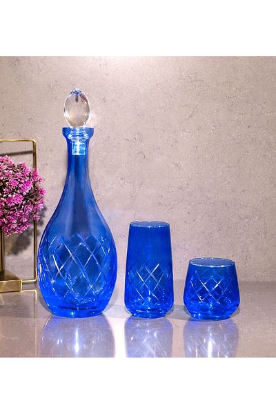 sudeka Colorful Crystal Cut Glass Water Set for 12 People - 25 Pieces