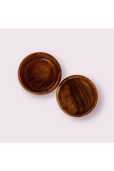 ELZEY HOME Natural Acacia Round Snack Bowl & Jam Bowl 10 cm 2 pcs