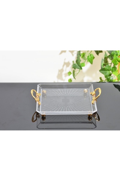 Dream Home Accessories صينية زجاجية مربعة مقاس 25×25 لون ذهبي