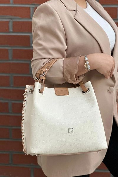 Just Polo Cream Color Crossbody Adjustable Strap Shoulder Bag - Lined Leather Baguette