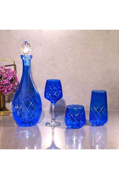 sudeka Colorful Crystal Cut Glass Water Set for 12 People - 37 Pieces