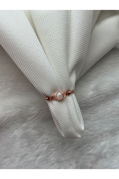 PelvedDesign Minimal Patterned White Crystal and Copper Wire Ring