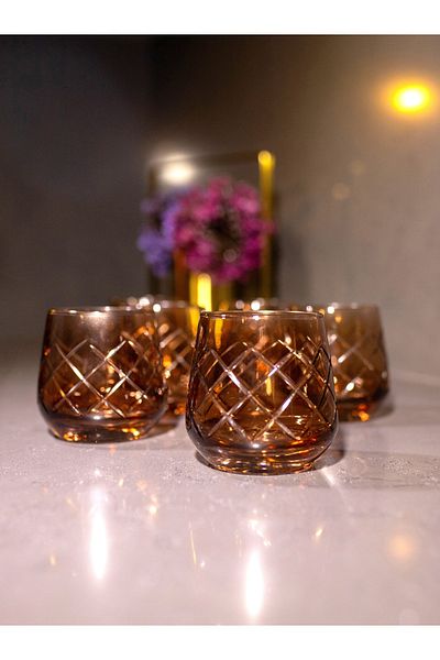 sudeka 345 cc Colored Crystal Cut Glass Cup - 6 Pieces
