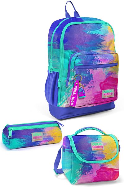 Coral High Set de genți de școală cu modele cu aerograf colorat din 3 piese TinyWood - pentru primar