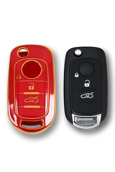 GMA KEYS Luxury Fiat Egea Switchblade 3 Button Nano Key Case Red Gold Color 1.Ci Quality