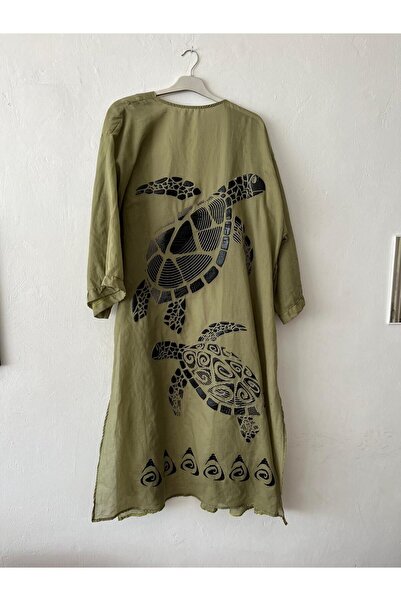 Miss Madly Kadın Yeşil Kaplumbağa Baskılı Kimono -miss567