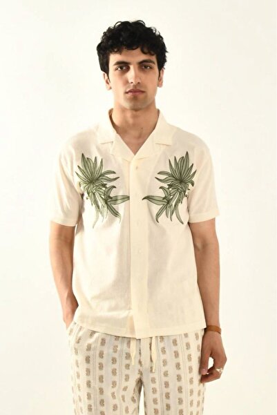 Astrea Butik Short Sleeve Leaf Embroidered Shirt