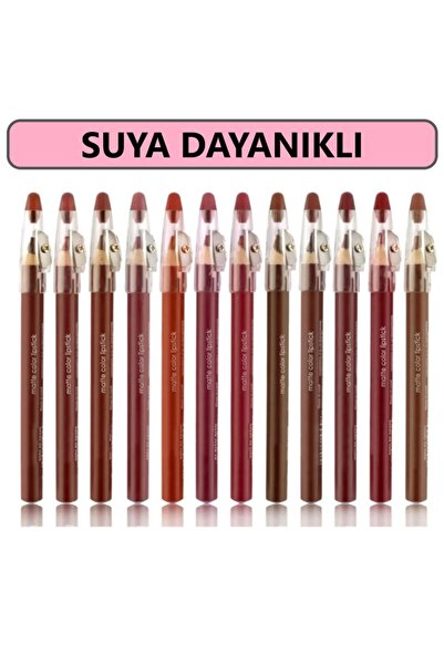 Lavider Kendinden Kalem Traşlı Waterproof Kalın 12 Renkli Dudak Kalemi