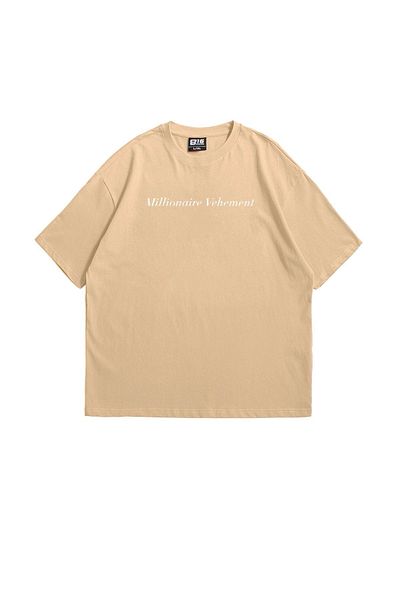 Sekizbiraltı Μπλουζάκι με Leopard Pattern 24/1 Dimension Printed Unisex Beige Oversize