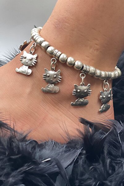 Vesaire Accessories Kedi Model Antik Eskitme Gümüş Kaplama Halhal