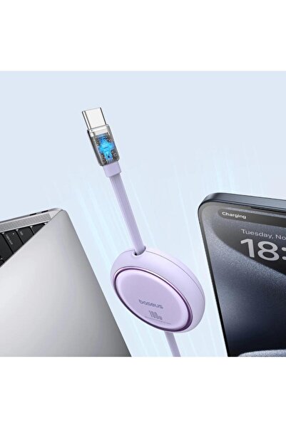 Baseus Super Şarj Makaralı 1mt 100w Type-c Şarj Kablo Laptop Macbook Şarj Iphone 15 15 Pro Max Şarj