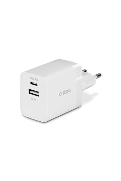 Ttec Polham Pd 45w 1x Type C Ve 1x Usb Girişli Şarj Adaptörü, Akım Ve Isı Korumalı Süper Hızlı Başlı