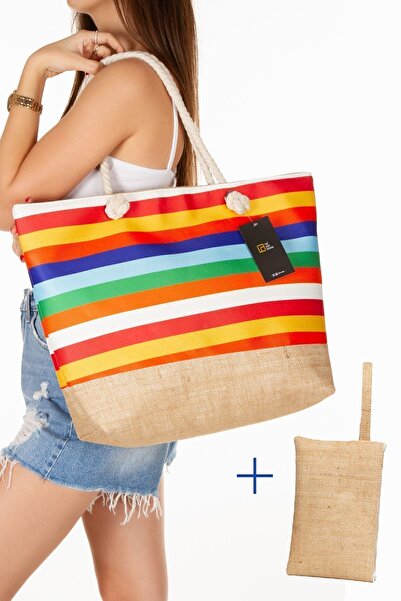 LOOP DESIGN Geantă de paie pentru femei Geantă de plajă cu mâner moale din țe...