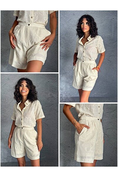 lovebox Düğmeli Astarlı Brode Örme Yandan Cepli Şık Kadın Şort - 803